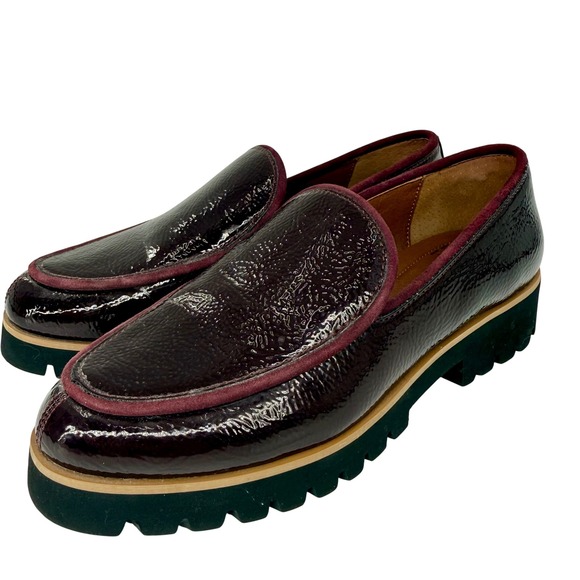 Donald Pliner Shoes - Donald Pliner Eclipse Crinkle Burgundy Patent faux Leather Lug Sole Loafers 6.5M
